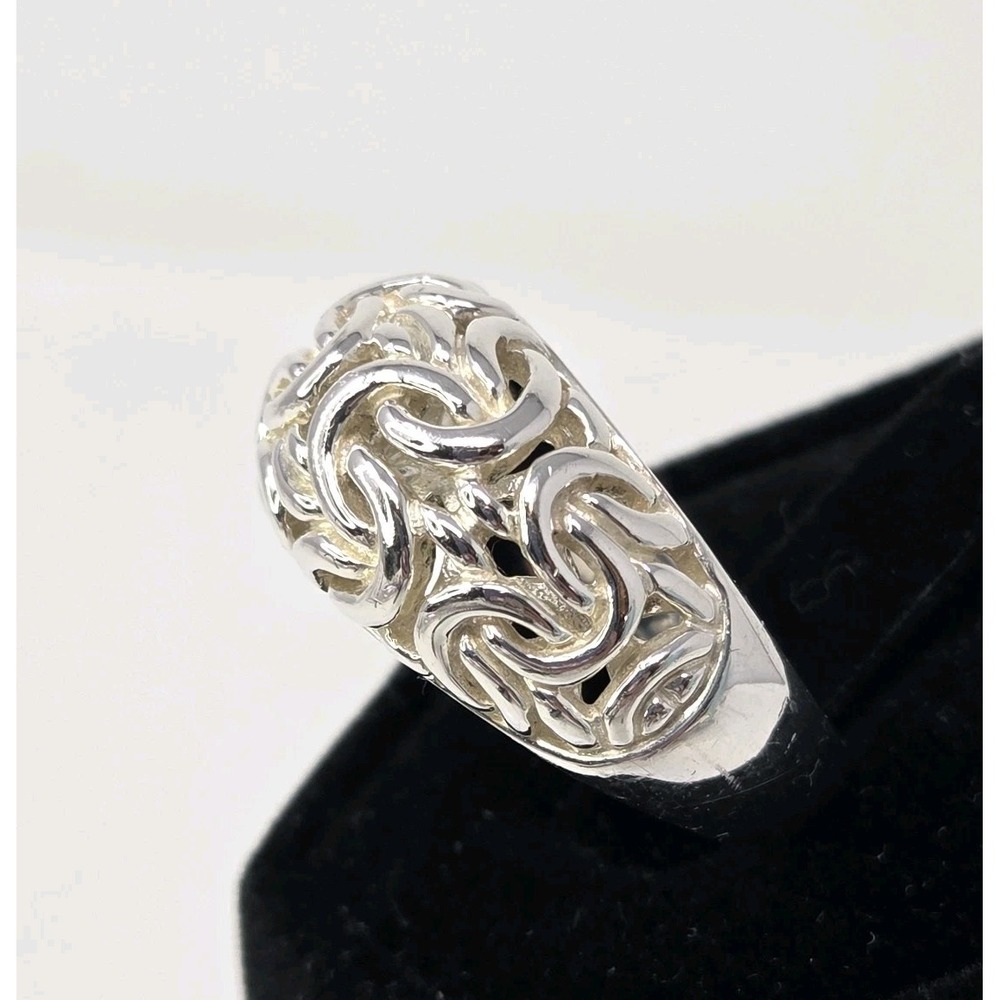 Sterling Silver 925 Swirled‎ Byzantine Tapered Sz 8 Dome Band Ring 9.3g